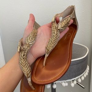 Jessica Simpson Gold Feather Formal Sandals
